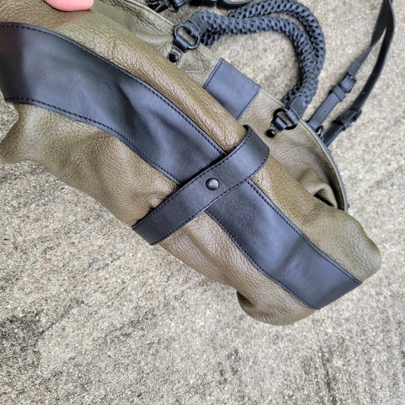 Joy Gryson Olivia Lambskin Leather Green  Espresso Handbag Purse Bag $695 - Picture 3 of 15